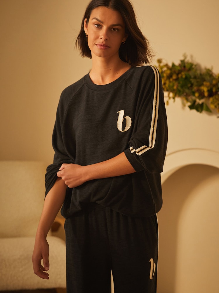 B by Ted Baker Cotton Modal Blend Knit Lounge Black Top - Image 2 of 8
