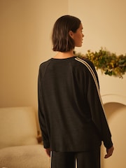 B by Ted Baker Cotton Modal Blend Knit Lounge Black Top - Image 3 of 8