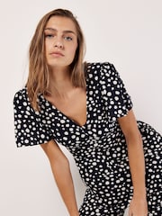 Apricot Blue Painterly Dot V-Neck Sleeve Jumpsuit - Image 2 of 4