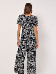 Apricot Blue Painterly Dot V-Neck Sleeve Jumpsuit - Image 4 of 4