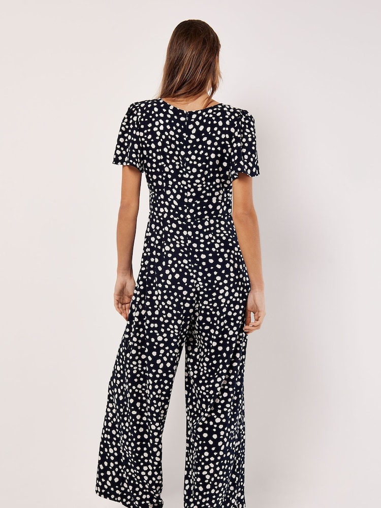 Apricot Blue Painterly Dot V-Neck Sleeve Jumpsuit - Image 4 of 4 Apricot Blue Painterly Dot V-Neck Sleeve Jumpsuit - Image 4 of 4
