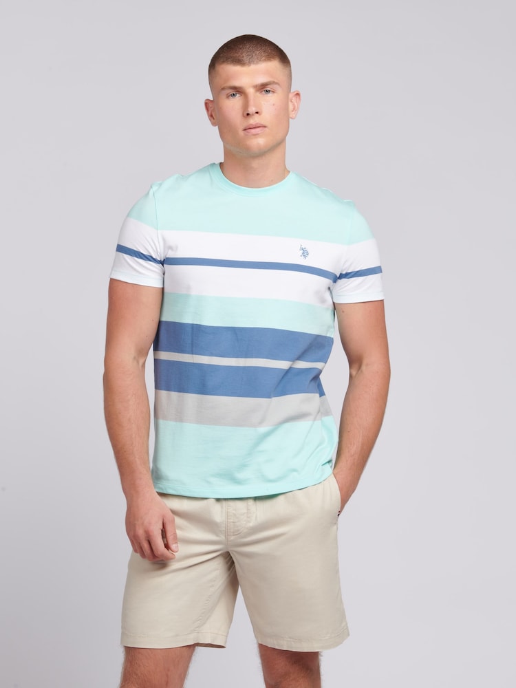 U.S. Polo Assn. Blue Mens Classic Fit Colourblock 100% Cotton T-Shirt - Image 1 of 4