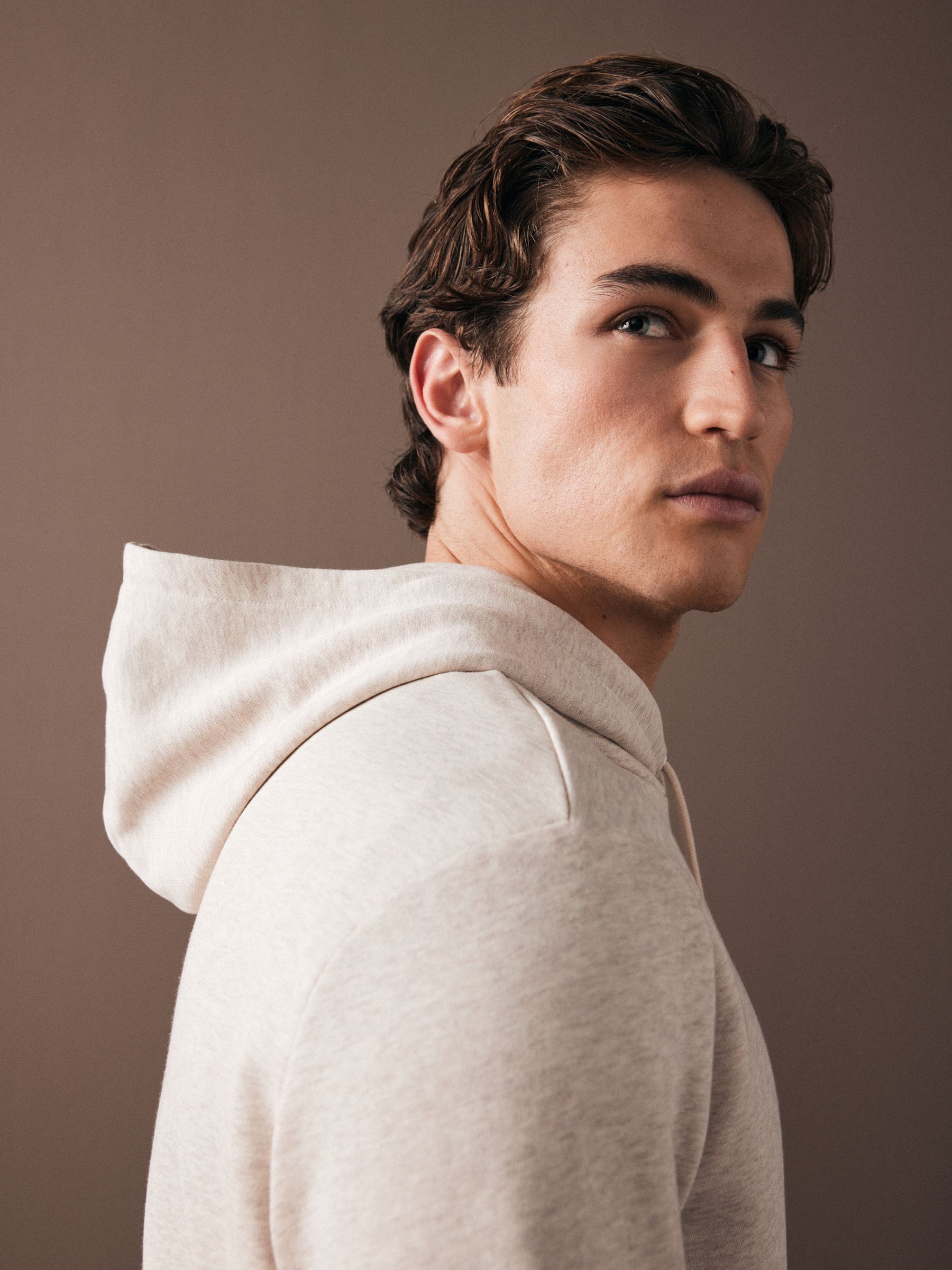 Buy Fred Perry Ecru White Marl Fred Perry Tipped Overhead Hoodie
