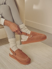 Tan Brown Suede Strap Mules Slippers - Image 1 of 10