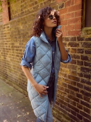 Light Blue Longline Quilted Gilet - Image 1 of 7