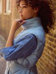 Light Blue Longline Quilted Gilet - Image 3 of 7