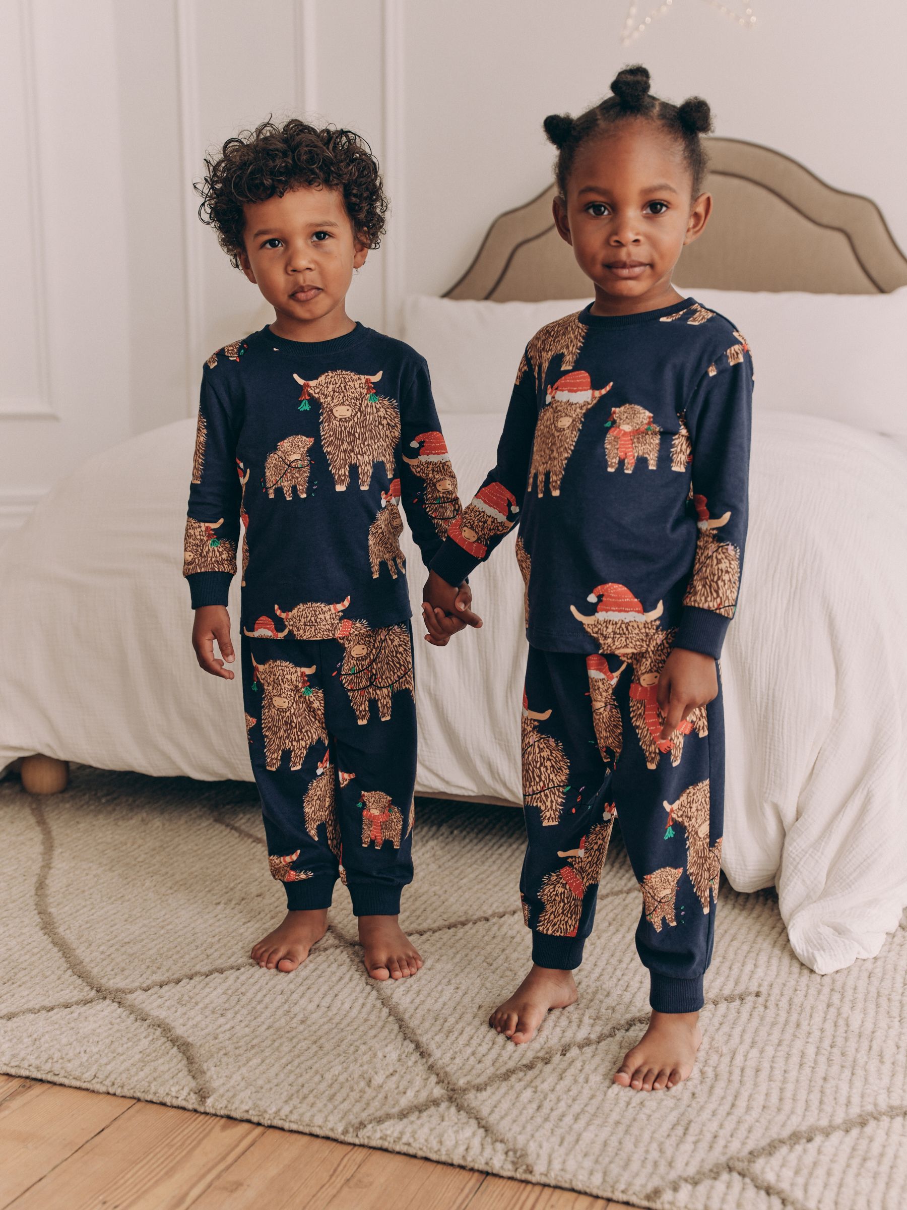 Navy Blue Matching Family Kids Christmas Hamish The Highland Cow 100 Cotton Pyjamas 12mths 8yrs