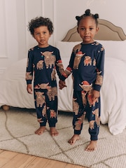 Navy Blue Matching Family Kids Christmas Hamish The Highland Cow 100% Cotton Pyjamas (12mths-8yrs) - Image 1 of 15