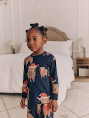 Navy Blue Matching Family Kids Christmas Hamish The Highland Cow 100% Cotton Pyjamas (12mths-8yrs) - Image 10 of 15