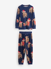 Navy Blue Matching Family Kids Christmas Hamish The Highland Cow 100% Cotton Pyjamas (12mths-8yrs) - Image 11 of 15