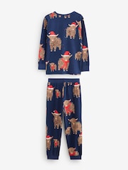 Navy Blue Matching Family Kids Christmas Hamish The Highland Cow 100% Cotton Pyjamas (12mths-8yrs) - Image 12 of 15