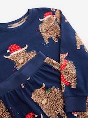 Navy Blue Matching Family Kids Christmas Hamish The Highland Cow 100% Cotton Pyjamas (12mths-8yrs) - Image 14 of 15
