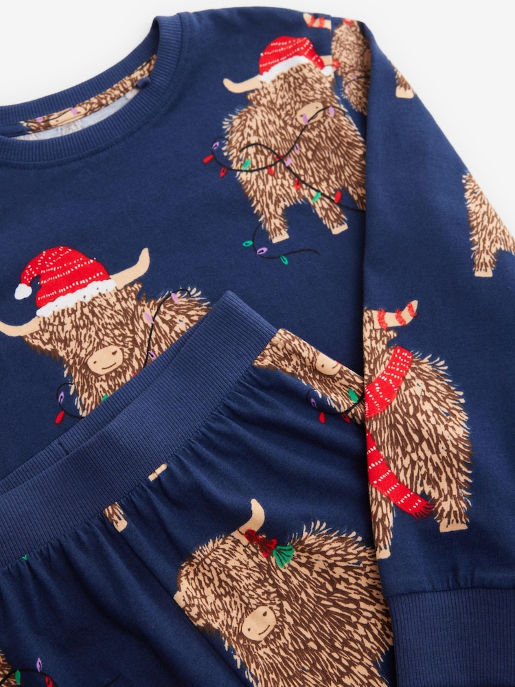 Navy Blue Matching Family Kids Christmas Hamish The Highland Cow 100% Cotton Pyjamas (12mths-8yrs) - Image 15 of 15