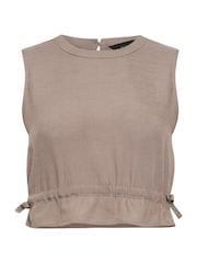 PixieGirl Petite Brown Mocha Brown Linen Tie Hem Crop Top - Image 5 of 5