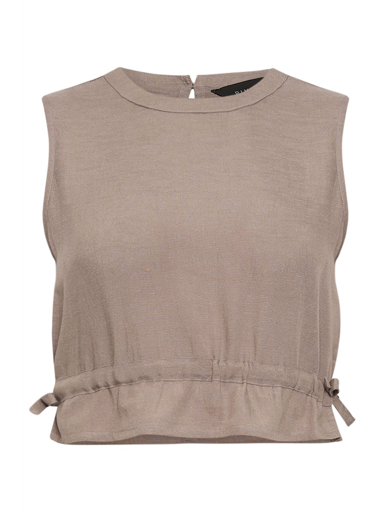 PixieGirl Petite Brown Mocha Brown Linen Tie Hem Crop Top - Image 5 of 5