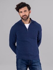 Lakeland Leather Blue Clothing Weston Quarter Zip Knitted 100% Cotton Jumper - Image 1 of 5