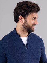 Lakeland Leather Blue Clothing Weston Quarter Zip Knitted 100% Cotton Jumper - Image 2 of 5