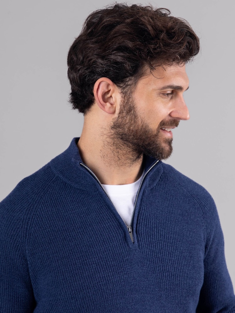 Lakeland Leather Blue Clothing Weston Quarter Zip Knitted 100% Cotton Jumper - Image 2 of 5