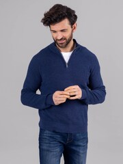 Lakeland Leather Blue Clothing Weston Quarter Zip Knitted 100% Cotton Jumper - Image 3 of 5