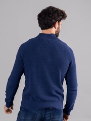 Lakeland Leather Blue Clothing Weston Quarter Zip Knitted 100% Cotton Jumper - Image 4 of 5