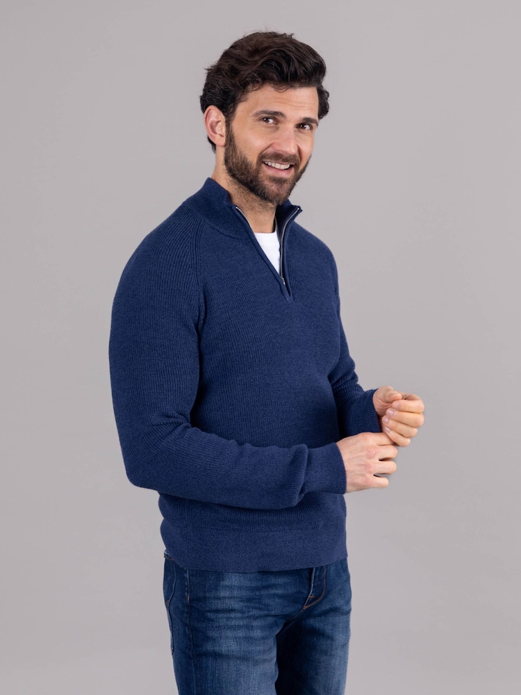 Lakeland Leather Blue Clothing Weston Quarter Zip Knitted 100% Cotton Jumper - Image 5 of 5