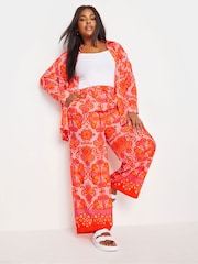 Yours Curve Orange YOURS Curve Orange Abstract Print Wide Leg Trousers - Image 1 of 6