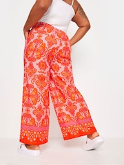 Yours Curve Orange YOURS Curve Orange Abstract Print Wide Leg Trousers - Image 3 of 6