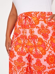 Yours Curve Orange YOURS Curve Orange Abstract Print Wide Leg Trousers - Image 4 of 6