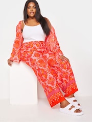 Yours Curve Orange YOURS Curve Orange Abstract Print Wide Leg Trousers - Image 5 of 6