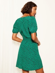 Friends Like These Green Puff Sleeve Shirred Waist Mini Dress - Image 4 of 4