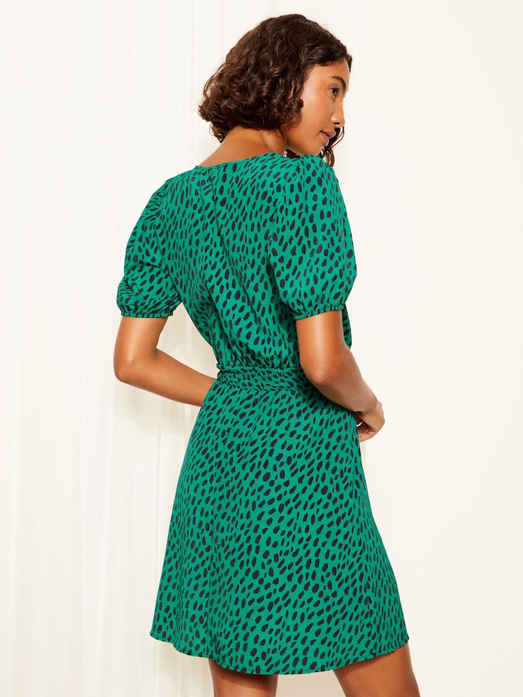 Friends Like These Green Puff Sleeve Shirred Waist Mini Dress - Image 4 of 4