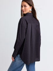 Black Gem Embellished Oversized 100% Cotton Shirt - Image 3 of 7
