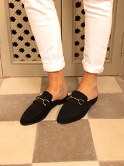 Novo Black Wide Fit Eleanora Backless Loafer Mules - Image 1 of 4