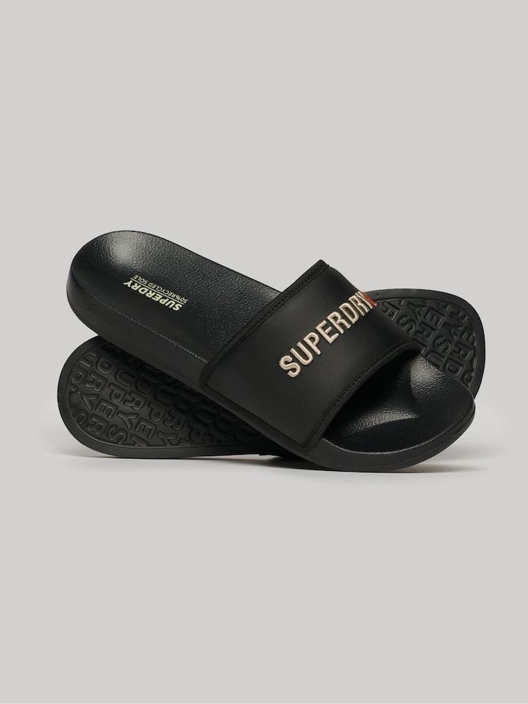 Superdry Black Tarp Vegan Pool Sliders - Image 1 of 4