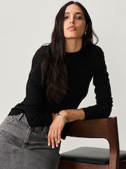 Black Long Sleeve Ribbed T-Shirt - Image 1 of 8