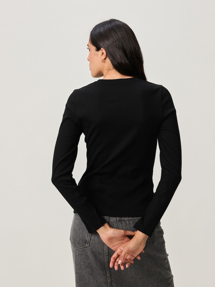 Black Long Sleeve Ribbed T-Shirt - Image 2 of 8