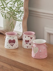 Set of 3 Pink Ceramic Heart Tea Light Holders - Image 1 of 5