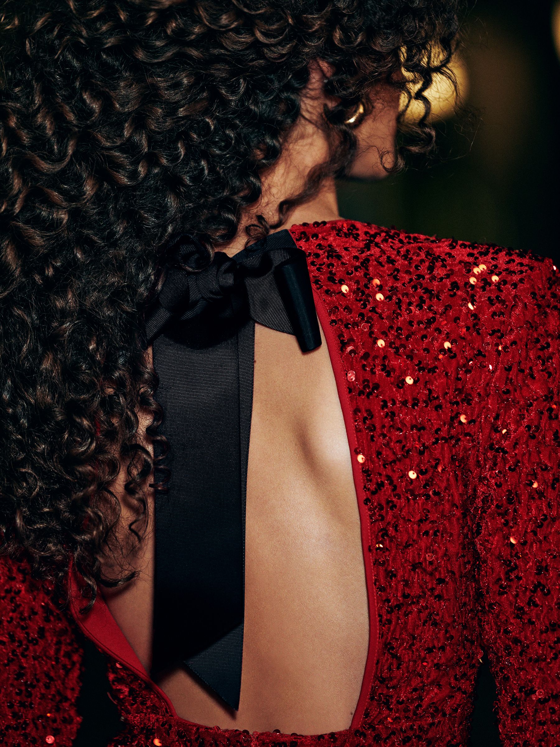 Buy Ruby Red Long Sleeve Sequin Bow Back Midi Dress from Next