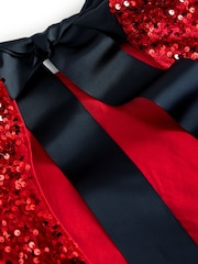 Rubies Rød - Langærmet Pailletter Sløjfe Bagside Midi Kjole - Image 5 of 6
