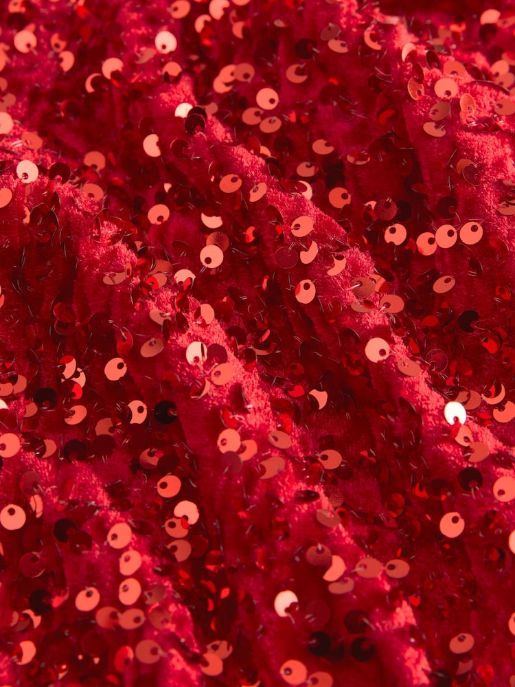 Rubies Rød - Langærmet Pailletter Sløjfe Bagside Midi Kjole - Image 6 of 6