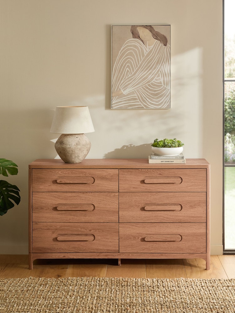 Mid Natural Nolan Oak Effect 6 Drawer Chest of Drawers - Image 1 of 9