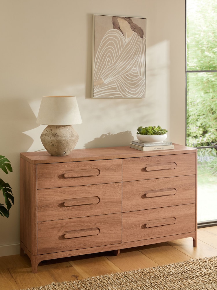 Mid Natural Nolan Oak Effect 6 Drawer Chest of Drawers - Image 2 of 9