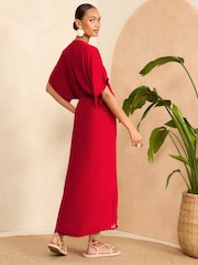 Love & Roses Red Embroidery Split Hem Longline Coverup Kaftan - Image 4 of 4