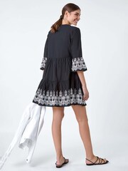 Roman Black Embroidered 100% Cotton Smock Dress - Image 3 of 5