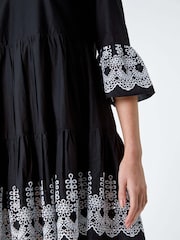 Roman Black Embroidered 100% Cotton Smock Dress - Image 5 of 5