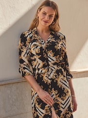 Sosandar Black/Gold Baroque Print Belted Shirt Dress - Image 2 of 5