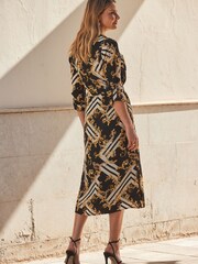 Sosandar Black/Gold Baroque Print Belted Shirt Dress - Image 5 of 5