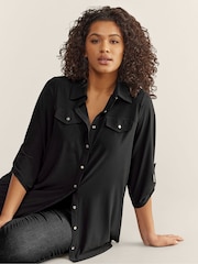 EVANS Curve Black Tab Sleeve Blouse - Image 1 of 5