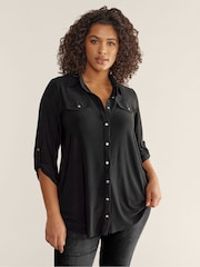 EVANS Curve Black Tab Sleeve Blouse - Image 2 of 5