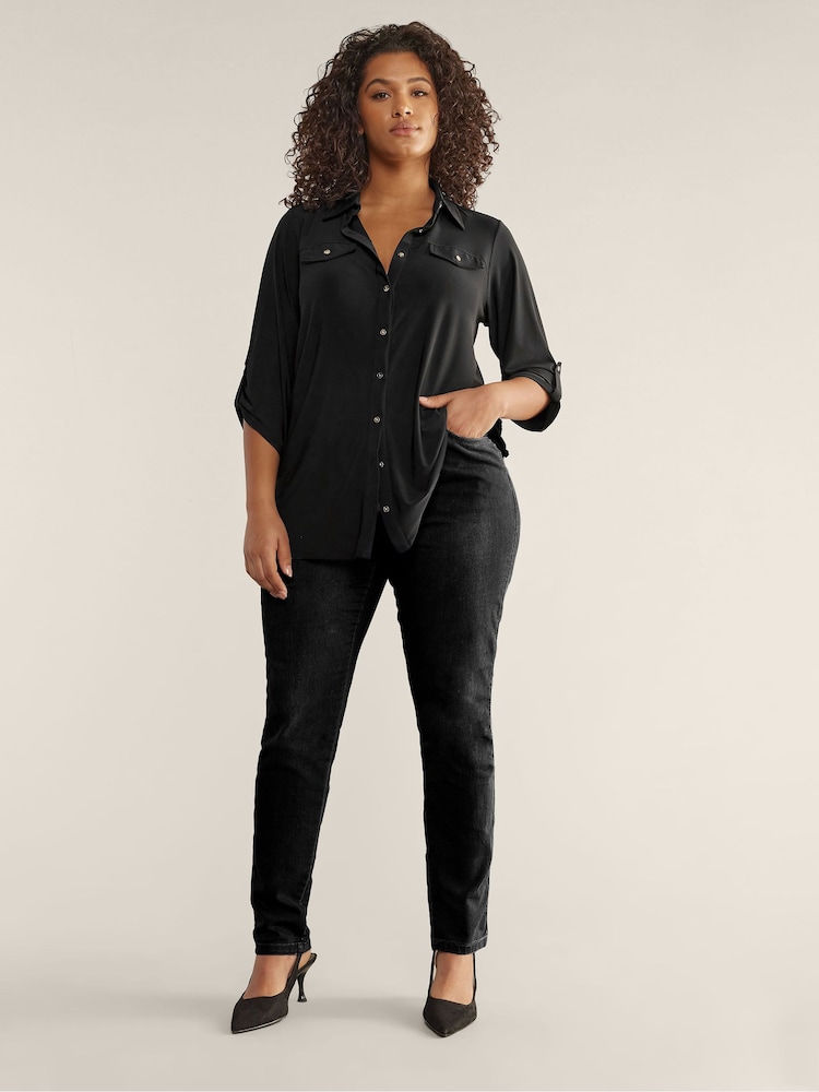 EVANS Curve Black Tab Sleeve Blouse - Image 3 of 5